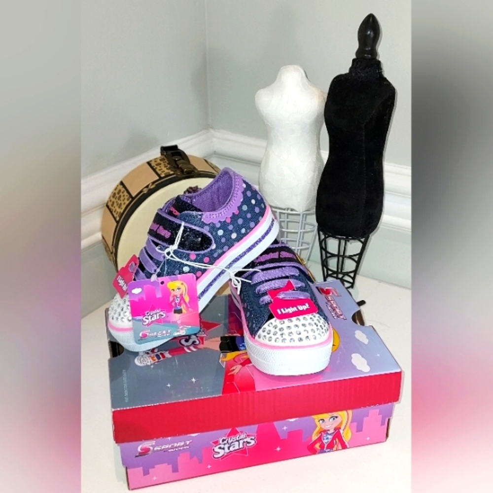 Skechers S Sport Lyrin Navy/Pink Crystal Stars Light Up Shoes